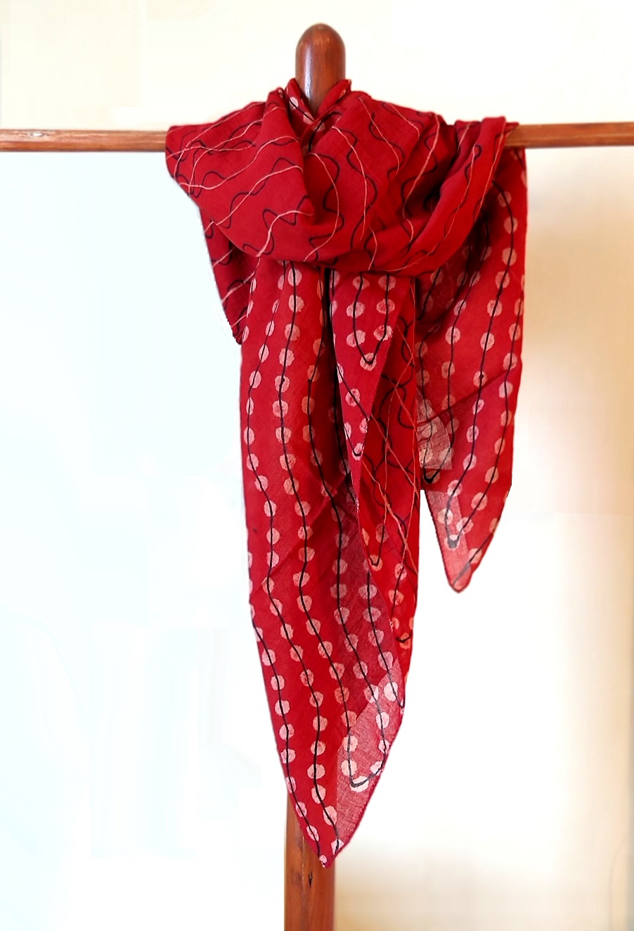 Handpainted Mul Stole Red